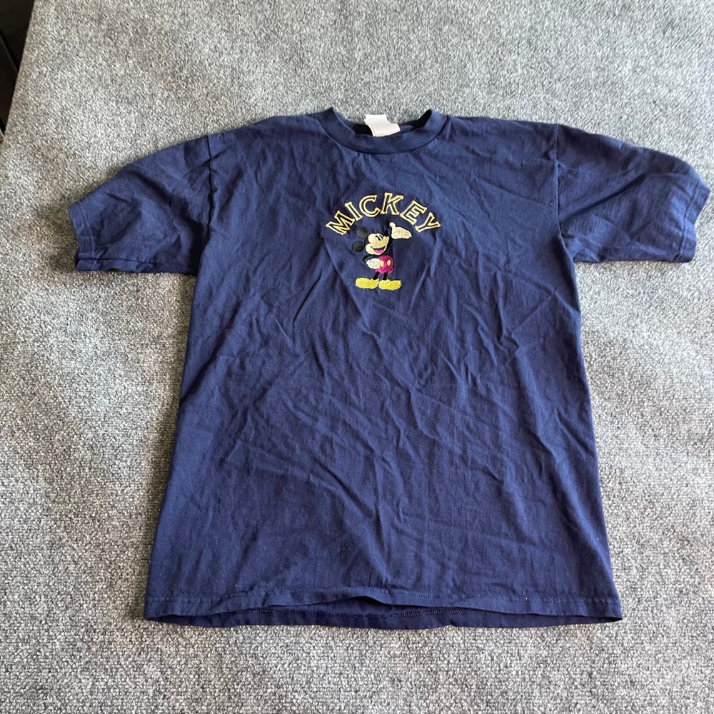 Vintage Mickey & Co Brazos Navy Blue Embroidered T-Shirt Mens Large Made in‎ USA